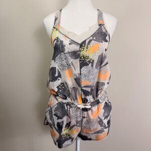 Lululemon Hotty Hot Romper Abstract Orange Grey Print Adjustable Straps Size 4